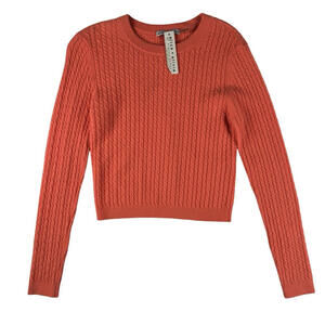 Alice + Olivia Ciara Crop Cashmere Cable Knit Sweater Coral Orange Size L